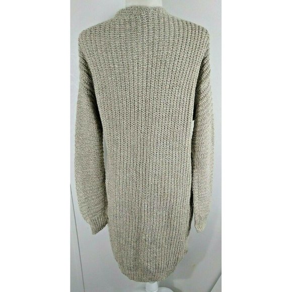 Women's Simplee Cardigan Sweater Open Front Mid Length Loose Knit Oatmeal Large - Picture 5 of 6